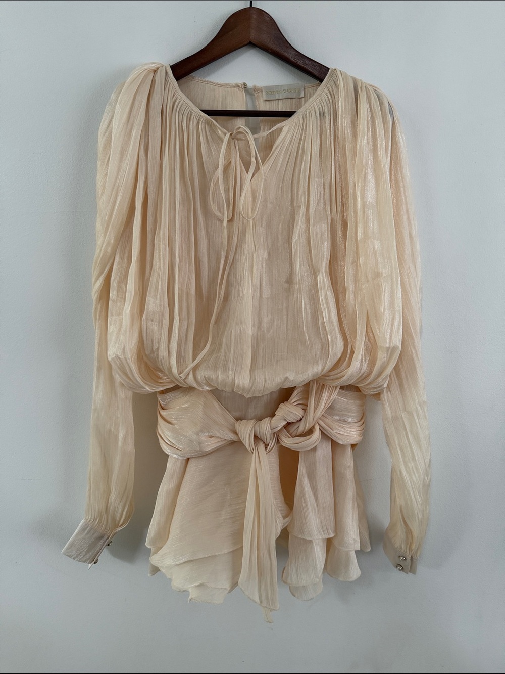 Sheer Tie-Front Peasant Blouse in Cream